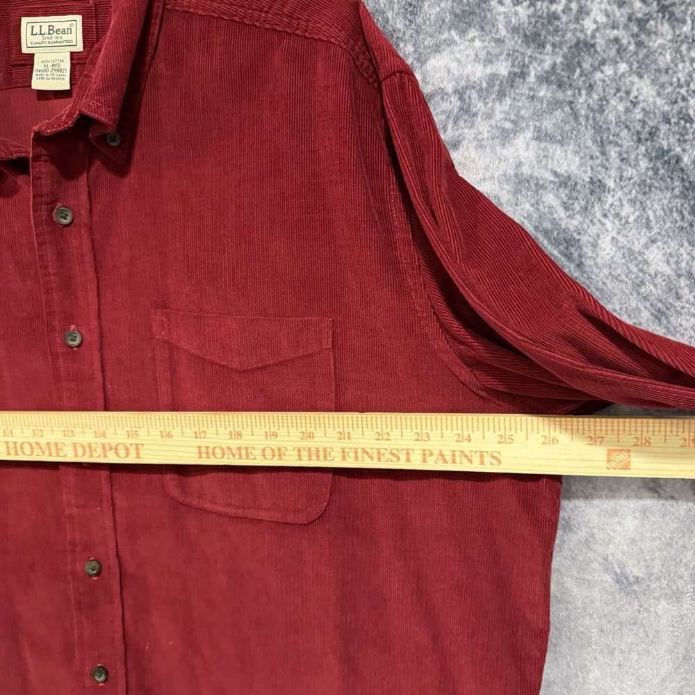 Vintage LL Bean Corduroy Long Sleeve XL Dark Red Long Sleeve Button Shirt - Picture 4 of 8